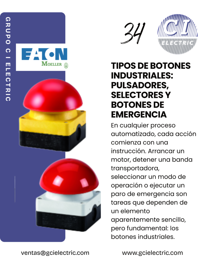 Tipos de botones industriales pulsadores selectores y botones de emergencia